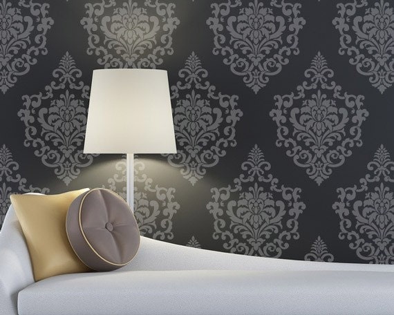 Reusable Damask Wall Stencil Ornamental Cartouche for  Allover Wall Decor. More Artistic Than Wall Decals and Cheaper Than Wallpaper :)