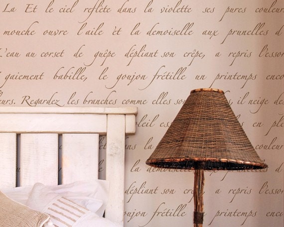 Typography Wall Stencil Springtime in Paris-Allover Stencil for Vintage or Modern Wall Decor