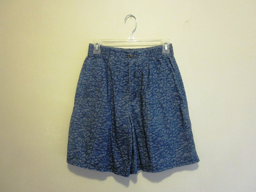 Vintage 80s High Waist Shorts : BLUE FLORAL cotton shorts