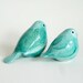 SALE pottery birds aquamarine mother and baby