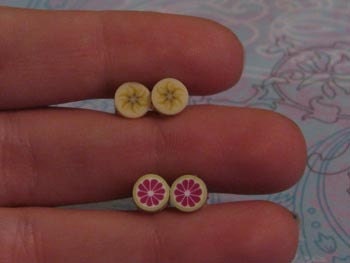 Handmade grapefruit and banana slice earrings polymer clay
