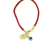 SALE Red String Lucky Evil Eye Hamsa Charm Bracelet - RED/GOLD