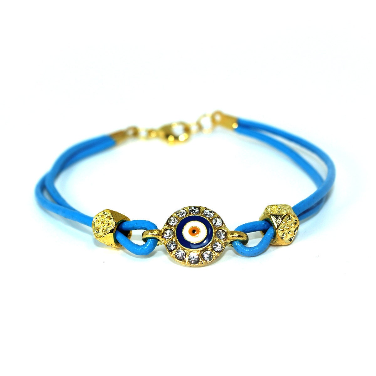 NEW MARKDOWN : Crystal Evil Eye Charm Bracelet - Blue
