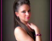 Pretty Punk Bracelet -  Hot Pink and Black Rhinestone crystal Stretch Bracelet