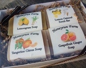 Soap Sampler Gift Package - Lemongrass, Tangerine, Grapefruit, and Lemon Oatmeal Scrub