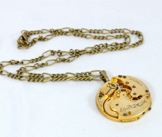 Steampunk Necklace Steam Punk Necklace 1894 Antique Elgin Steampunk Pocket Watch Necklace Gold Steam Punk Jewelry By Victorian Curiosities
