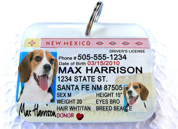 Pet ID Tag New Mexico Driver License by ID4Pet - double sided with your pet info and photo