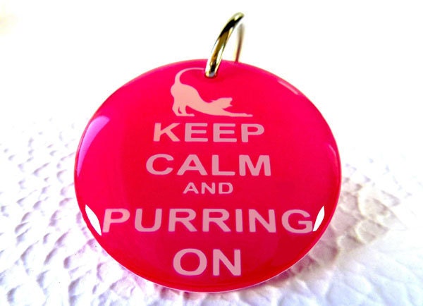 Pet ID Tags Bright Hot Pink Keep Calm and Purring On Round Shape Tag