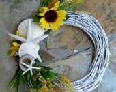 Sunflowers-Shells Beachy Wreath