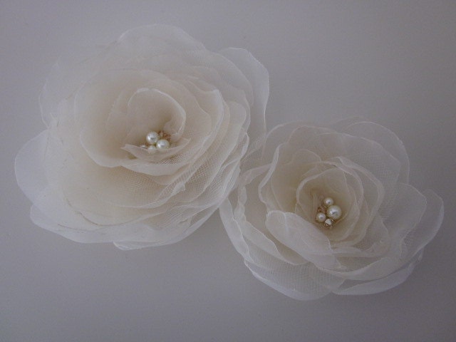 Two Champagne Organza Flower Hair Clip Fascinators
