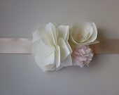 Handmade Flower Wedding Dress Sash in Ivory and Pink