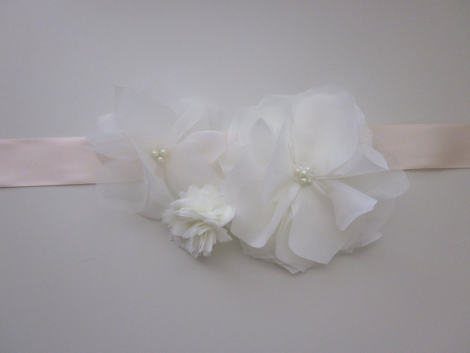 Handmade Flower Wedding Sash in Ivory