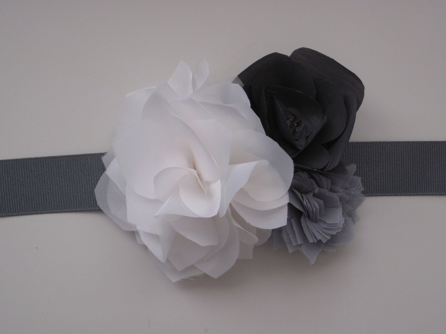 Lindsay - Handmade Wedding Dress Sash in Grey and White