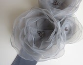 Handmade Bridal Sash with Grey Organza Flowers