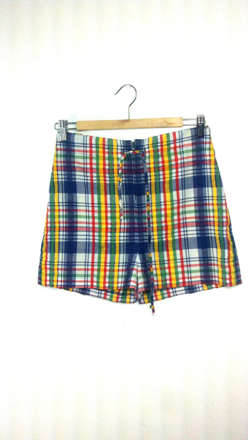 Vintage Madras Short Shorts Plaid Hip Huggers