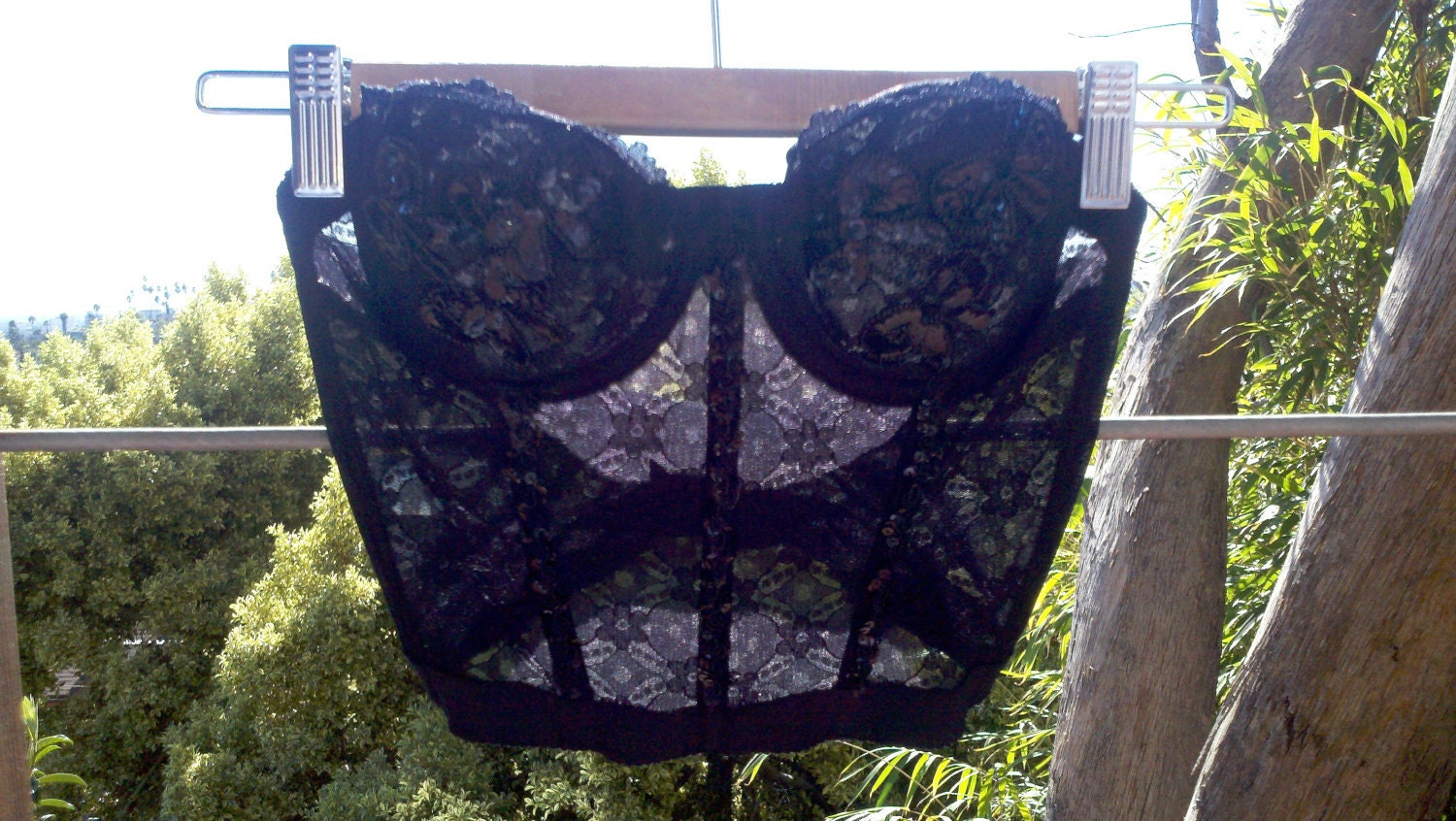 Desperately Seeking Black Lace Sequin Bow Bustier Top