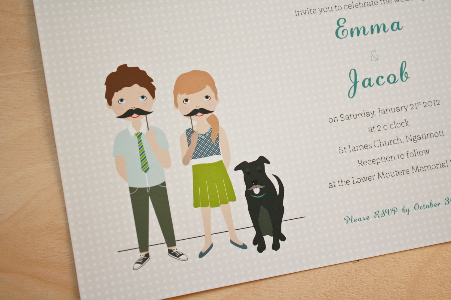 Wedding Invitation - Custom design - Illustrated Moustache