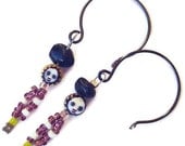 Matryoshka Earrings. People beaded earrings. purple dangle earrings