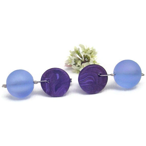 Titanium earrings. Lavender and blue sea glass earrings