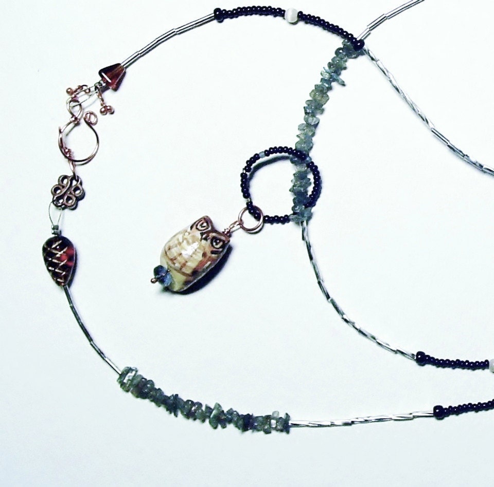 Totem owl necklace, beaded necklace. owl pendant necklace