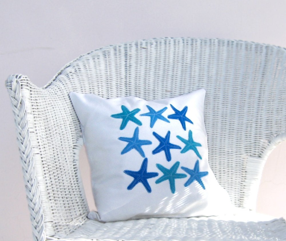 Nautical pillow: blue turquoise starfish pillow for beach house or nautical nursery, eco friendly beach pillow