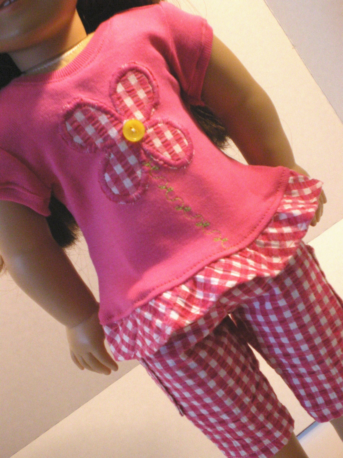 Ruffled Tshirt, Gingham Capris, American Girl Doll Clothes