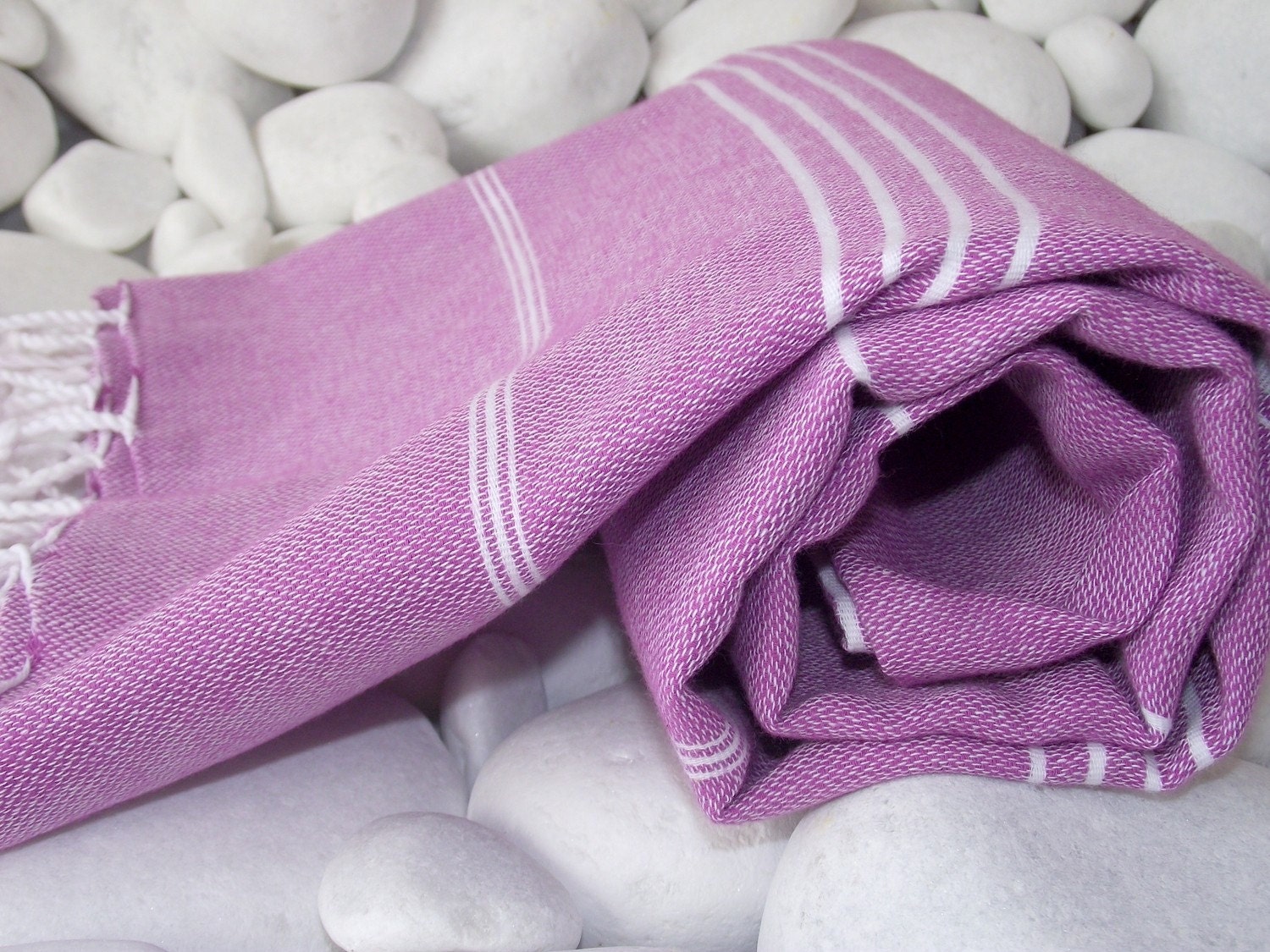 Best Quality Hand-Woven Turkish Cotton Bath Towel or Sarong-Lilac,Violet and White Stripes
