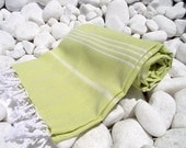 2 set -High Quality Hand Woven Turkish Cotton Bath,Beach,Pool,Spa,Yoga,Travel Towel or Sarong-White Stripes on Lime,Apple Yellow Green