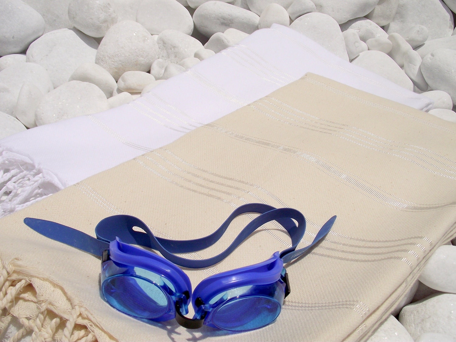 Set of 2-High Quality Hand Woven Turkish Cotton Bath,Beach,Pool,Spa,Yoga Towel or Sarong-White  Stripes on  White and Natural Cream,Ivory