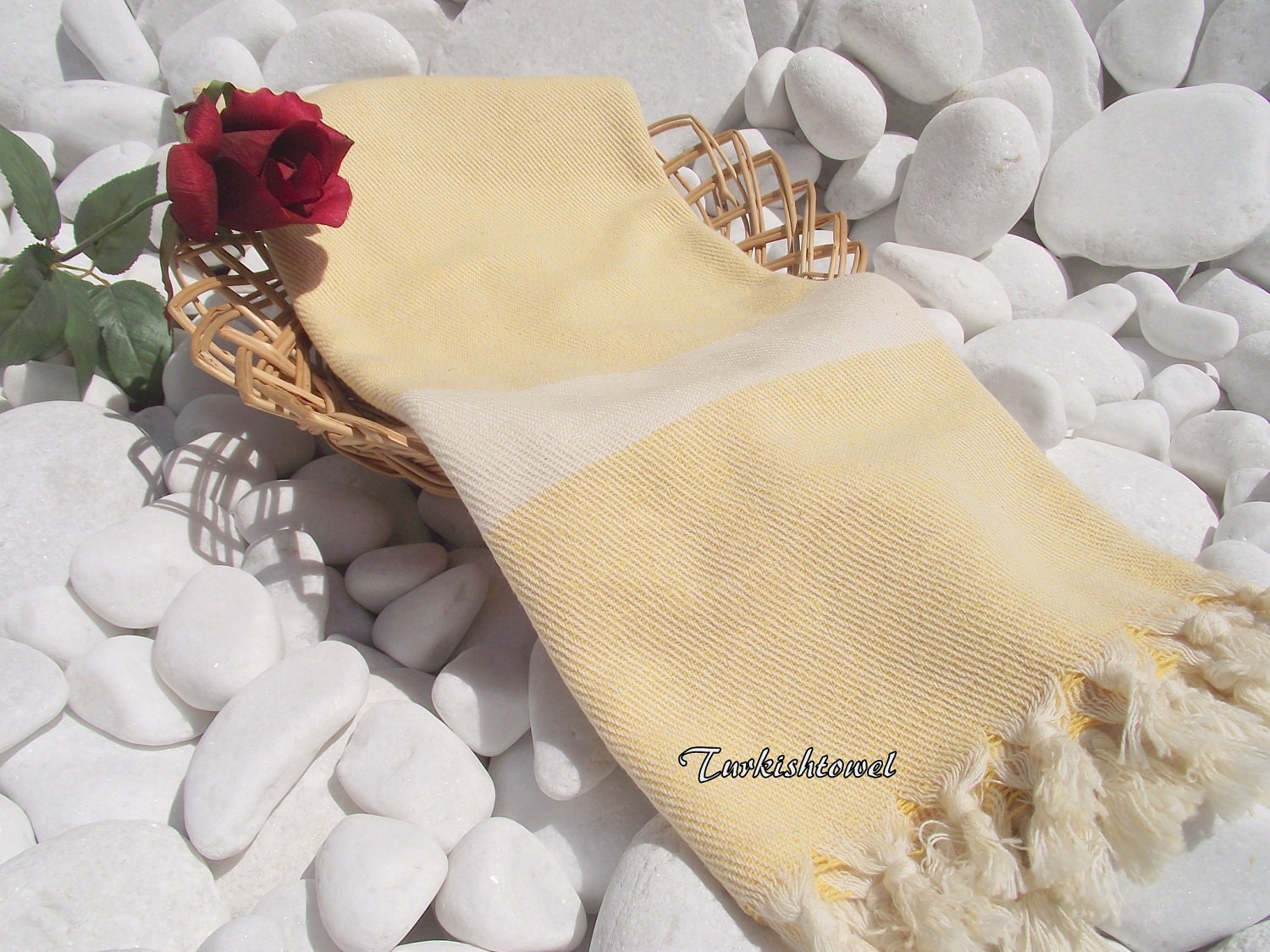 Turkishtowel-High Quality,Hand Woven,Pure Cotton,Hand,Head,Hair Towel or Unisex Neck Warmer-Natural Cream and Yellow