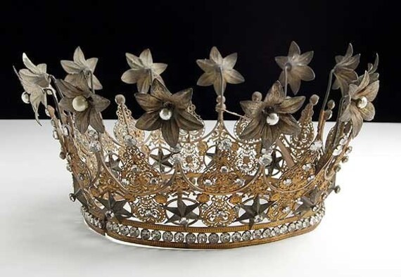 Huge Antique French RARE Mercury Glass Balls Paste Stones Crown Tiara Late 1800s - As Seen on new TV Show - It's Worth What on NBC