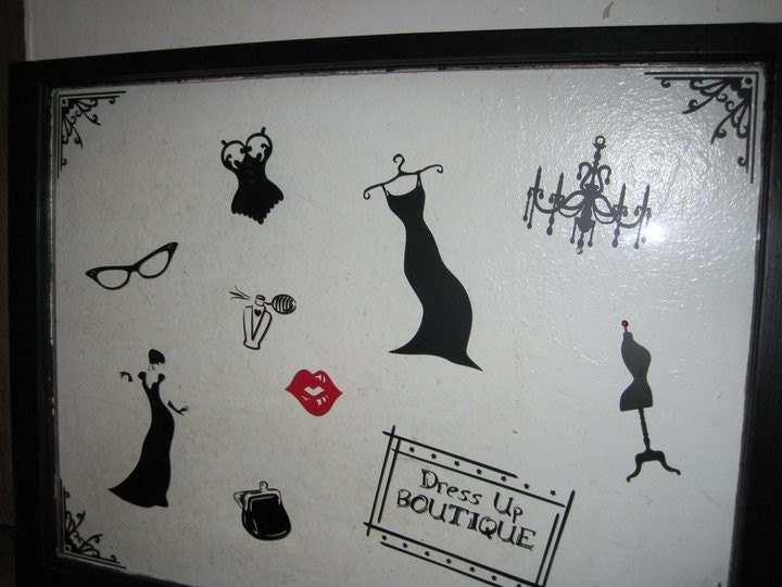 Vinatge dress boutique window art