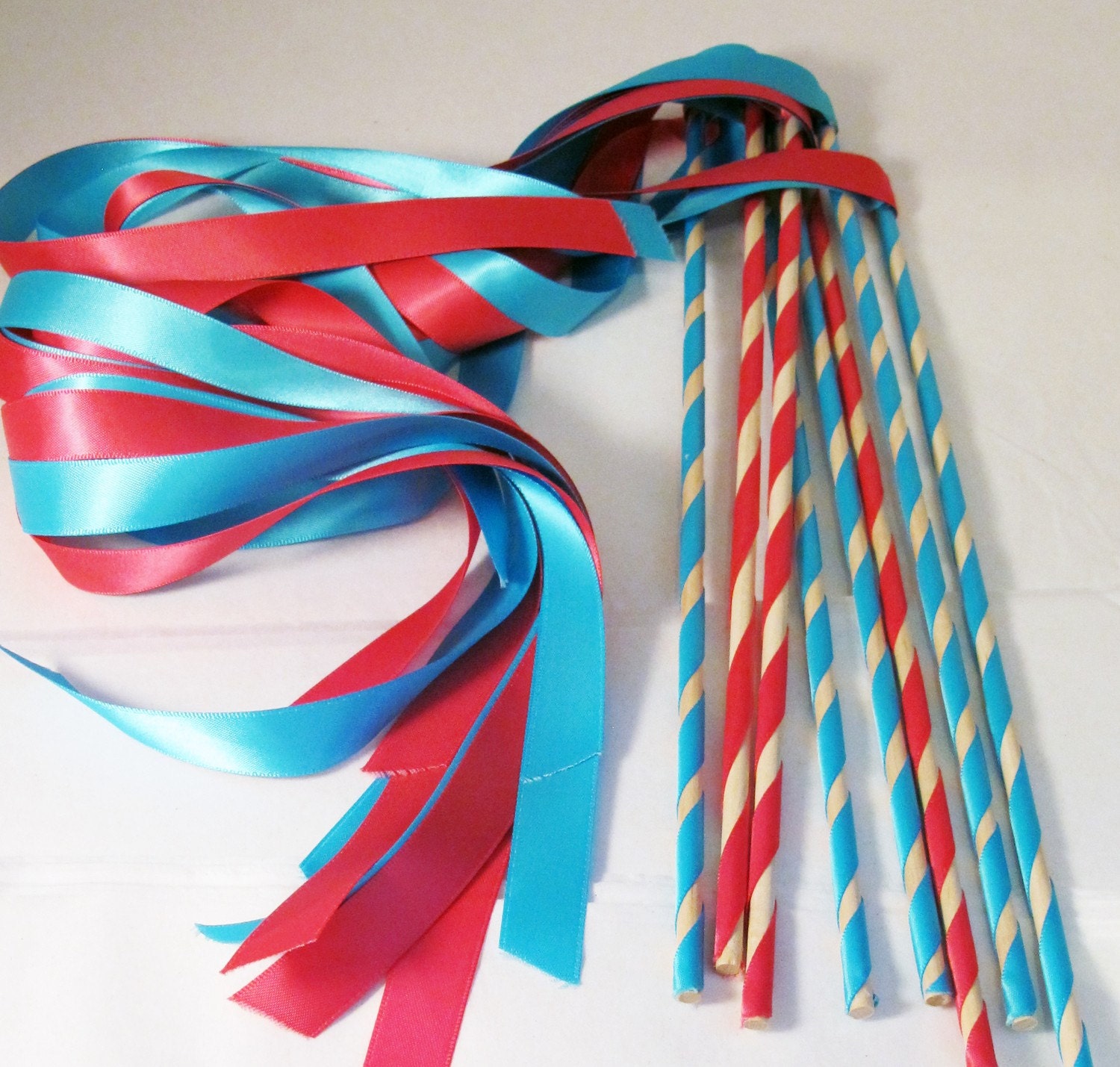 Enchanted Wedding Ribbon Wands 50 Pack IN YOUR COLORS (shown in hot pink and turquoise) Unique wedding ceremony exit idea