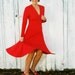 60s RED Fancy Twirl Wiggle V Neck Long Sleeved Classic Dress.....small medium......red hot. 60s dress. v neck. long sleeved. fancy. classic.
