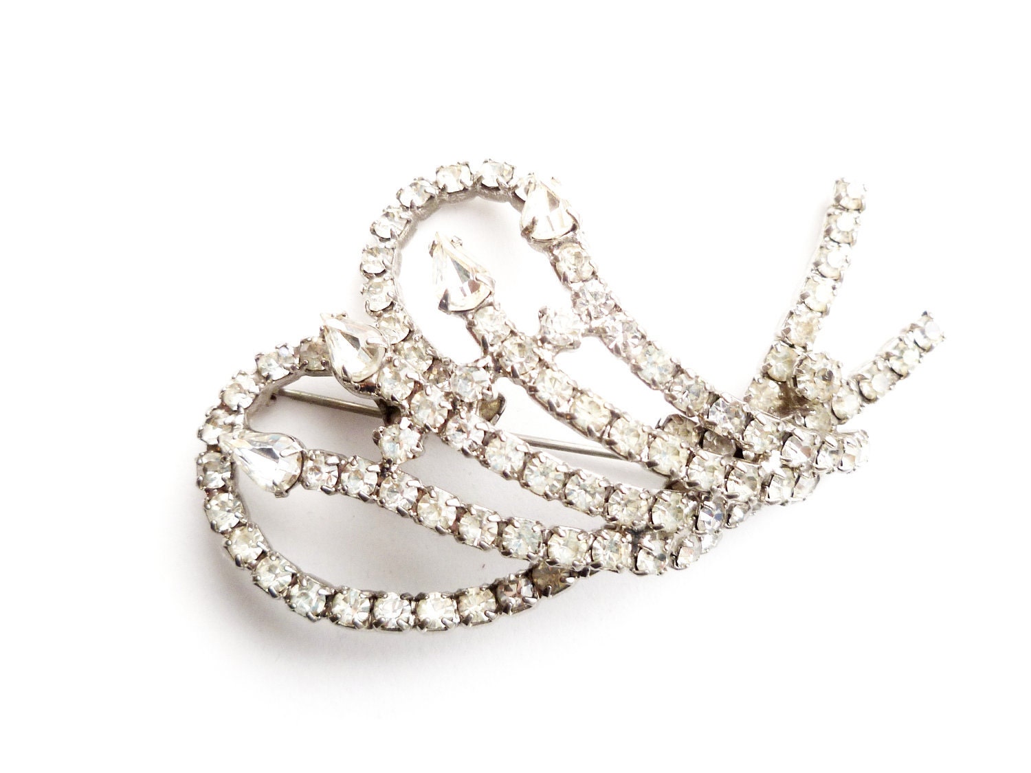 Vintage Rhinestone Heart Wedding Brooch