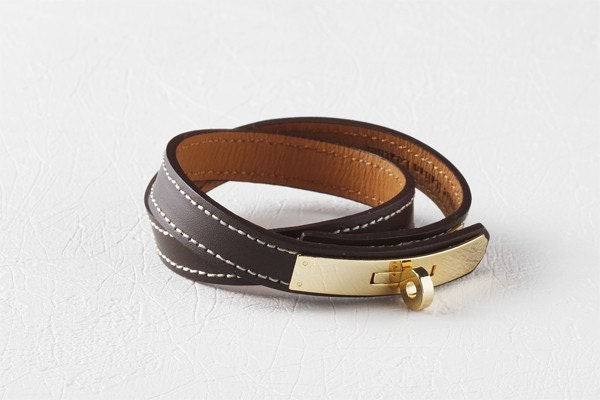 Equestrian Ornament Stitch Leather Bracelet(Dark Brown) - dasanda