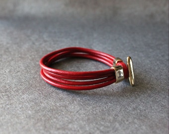 Leather Wrap Bracelet(Red)