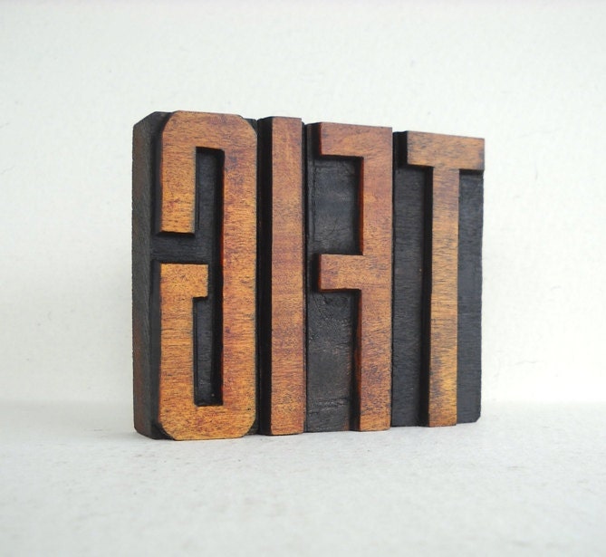 Thank God It's Friday, TGIF - 4 Wooden Vintage Letterpress Alphabet - Large - 3.2", L80