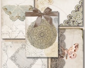 DELICATE - Vintage Lace Collage Digital Print 2.5x3.5 inch ATC Background for card making, scrapbooking, altered art, mixed media