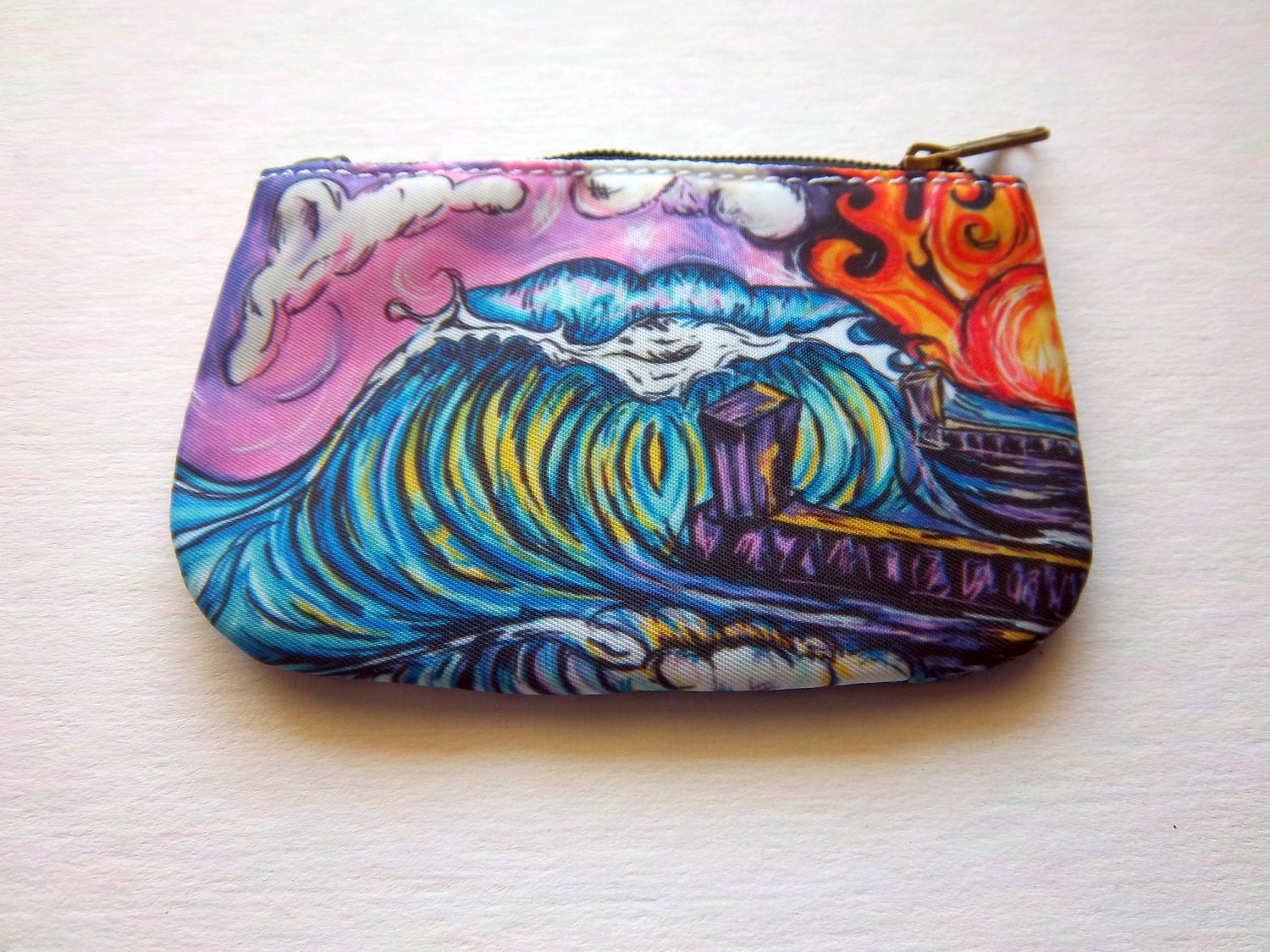 Mini Coin Purse Surfer Wallet Garden City Pier Surf Art