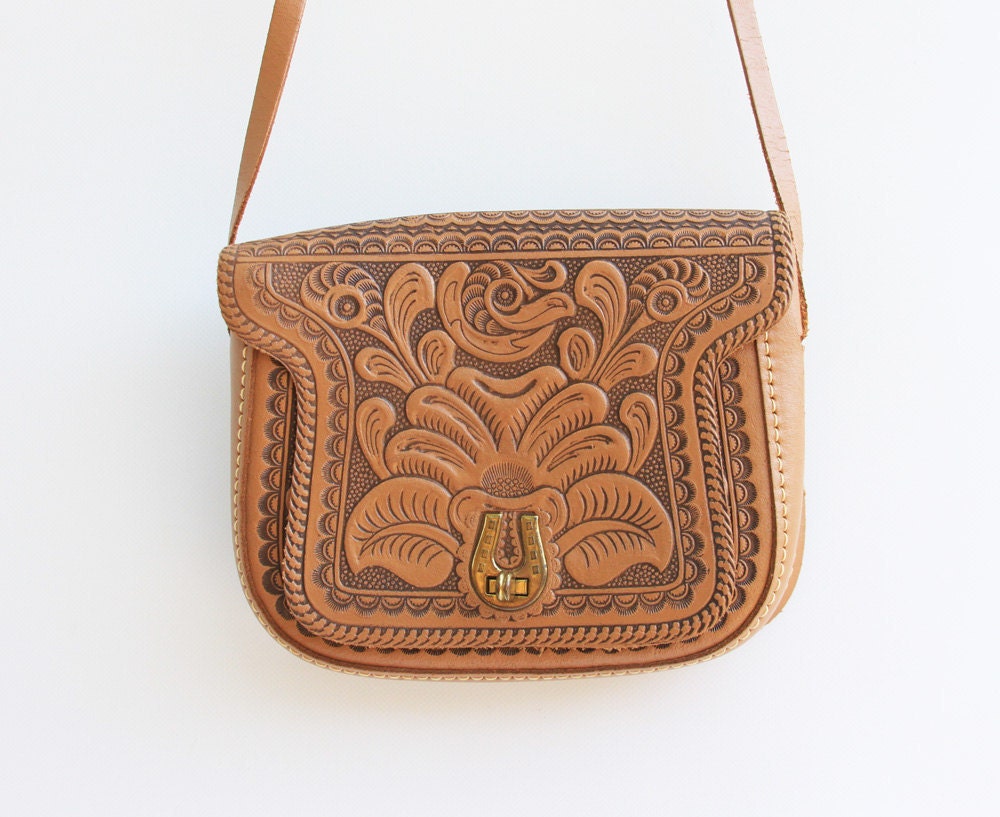 Vintage Hand Tooled Leather Cross Body Bag