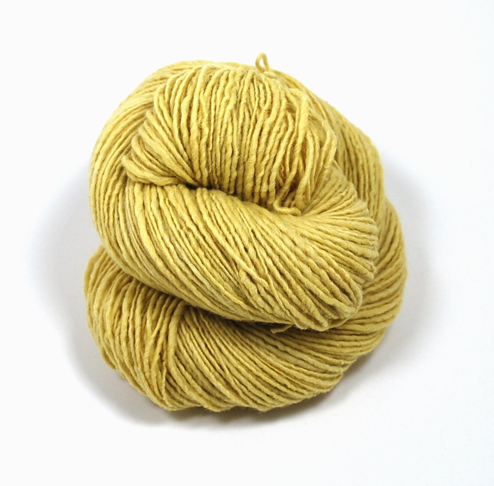 Handspun Naturally Hand Dyed 300 yards Single Ply Merino Yarn in Happy Days yellow