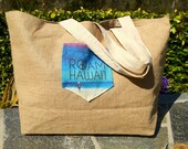 Large Burlap Roamhawaii Beach Tote