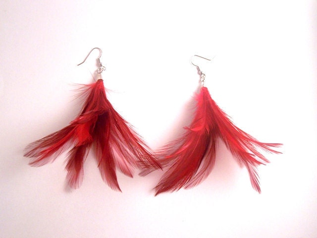 Feather earrings Cardinal Lust Ruby Red Flare Feather Earrings Hypoallergenic