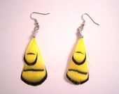 Feather Earrings Double Bright Sunshine Yellow Angel Wings Hypoallergenic
