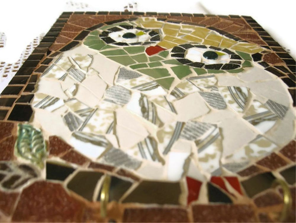 Mosaic Tile Owl Hook Hanger Key Holder Broken China Art Home Decoration
