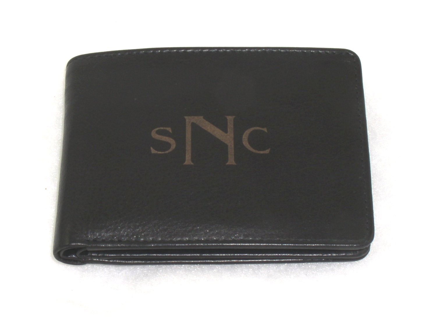 Men's Monogrammed Leather Wallet - Black, Brown or Tan Bifold - Premium Leather