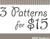 Pick 3 Sewing Patterns for 15 dollars, Deal make your own selection.