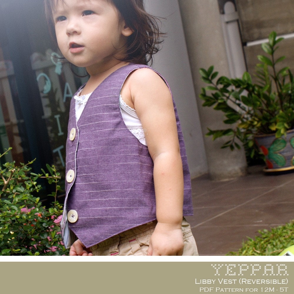 No Serger - PDF Pattern - Libby Vest (Reversible) for 12M - 5T and tutorial.