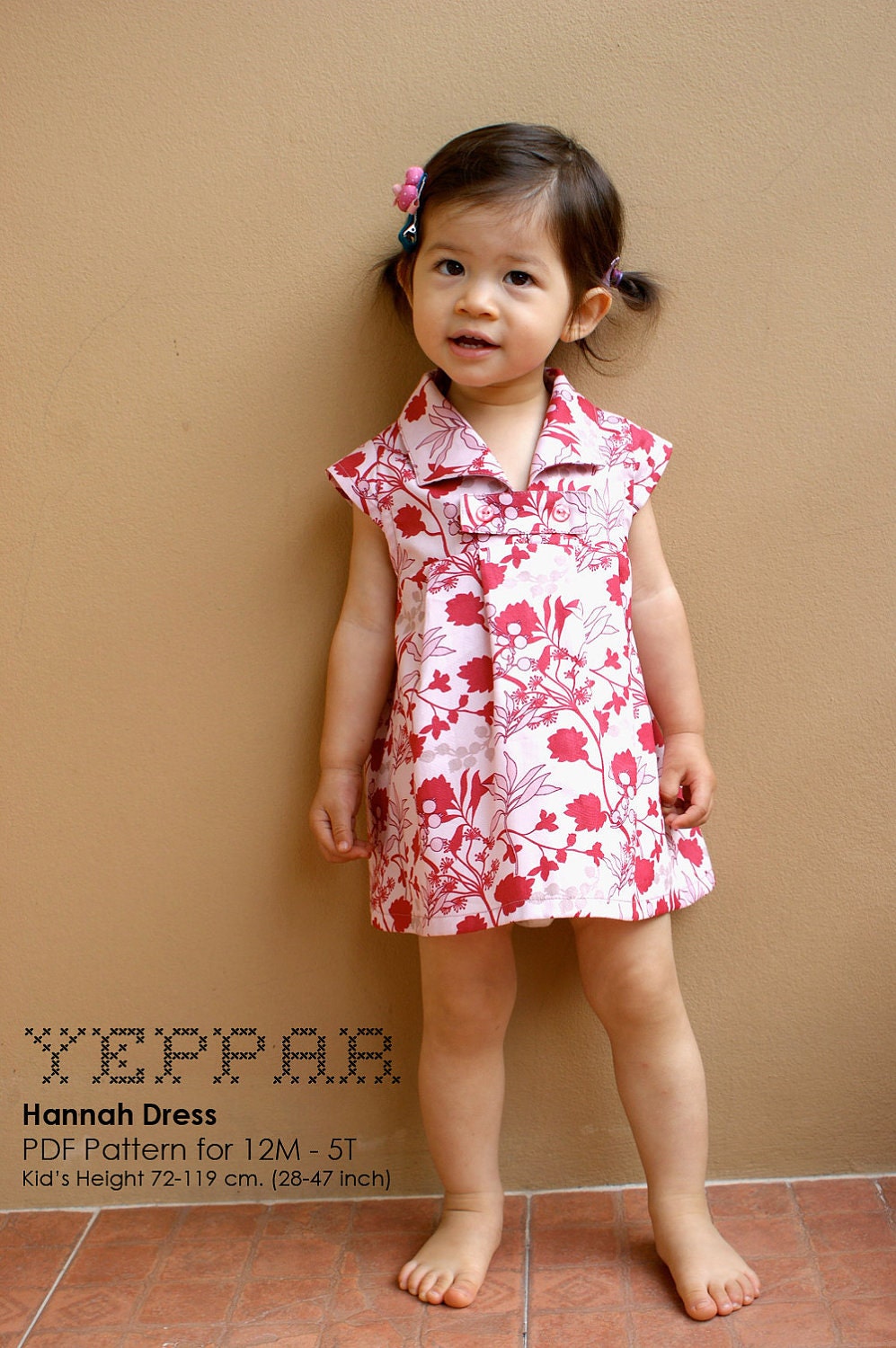 PDF Pattern - Hannah Dress for 12M - 5T and tutorial.